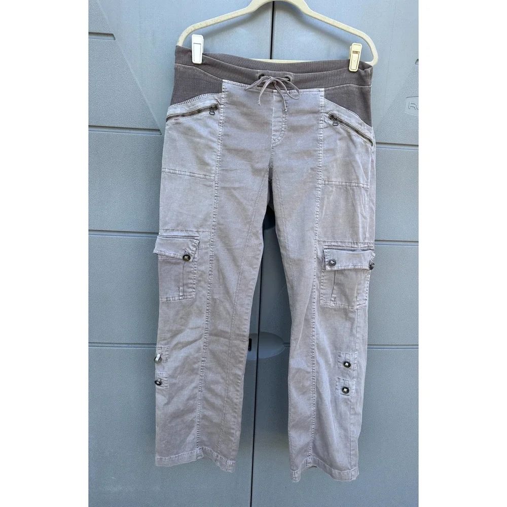 XCVI Women Beige Cargo Pants Drawstring Waist Utility Pockets Sz M Casual Street - Picture 3 of 11